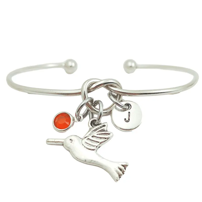 

Hummingbird Animal Retro Creative Initial Letter Monogram Birthstone Adjustable Bracelet Fashion Jewelry Women Gift Pendant