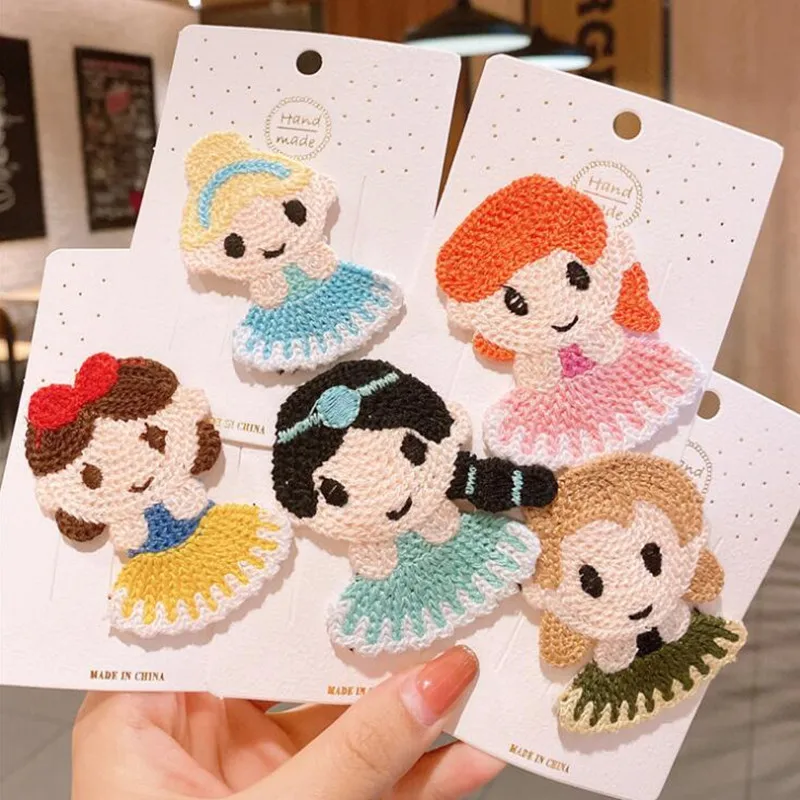 

7cm Cartoon Princess 2/5pcs/Set Snap Hair Clip for Girls Toddlers Wool Crochet Knitting Barrettes Kids Hairpin Hair Accessories