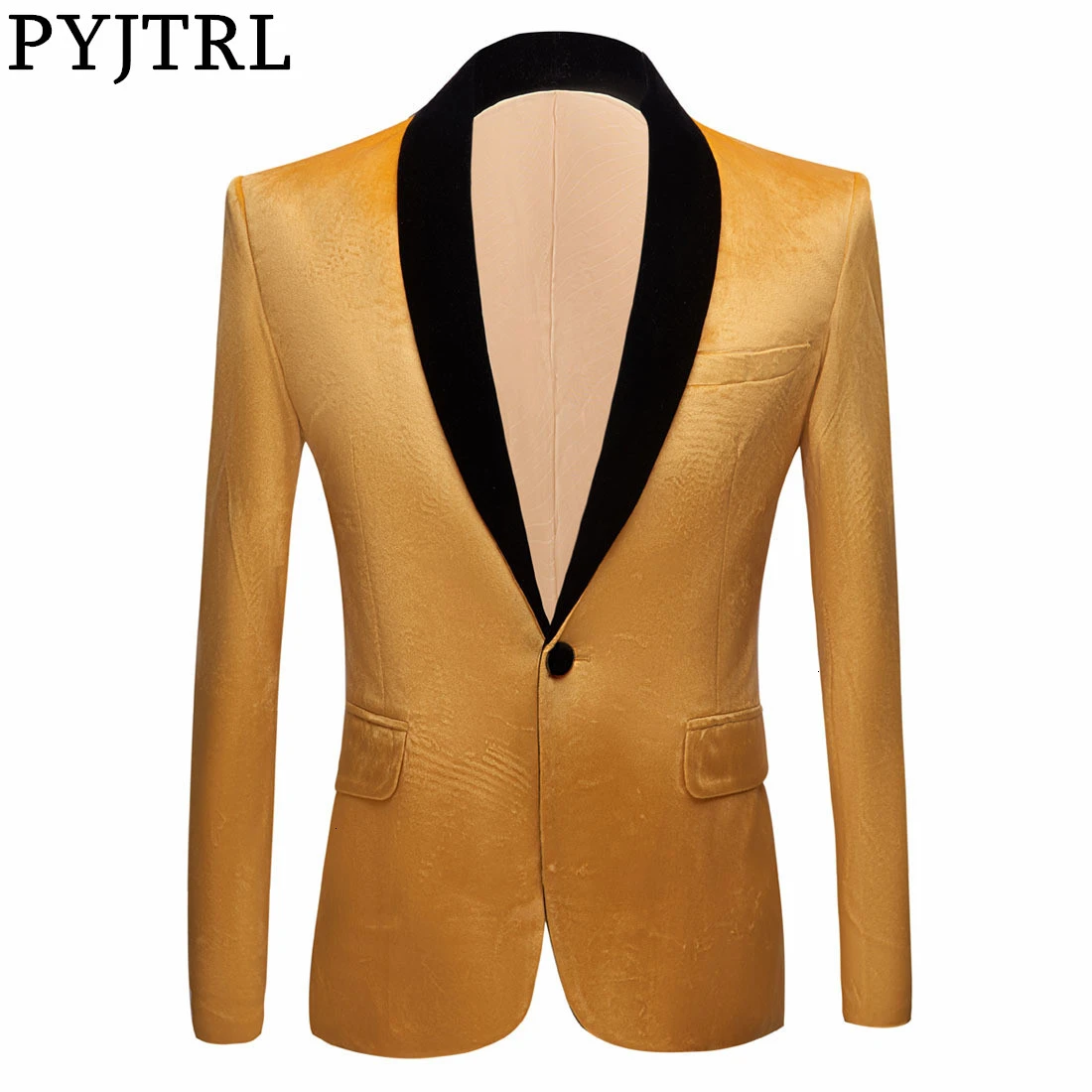 Мужской классический осенне зимний желтый блестящий бархатный блейзер PYJTRL