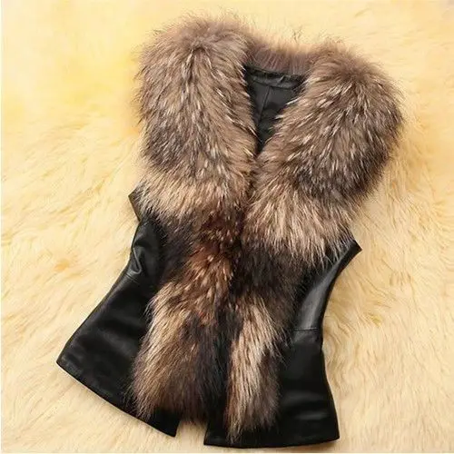 

2021 Spring Autumn New Women Solid Color Faux Fur Vest Coats Female Faux Fur Collar Sleeveless Waistcoat Ladies Jackets Q142