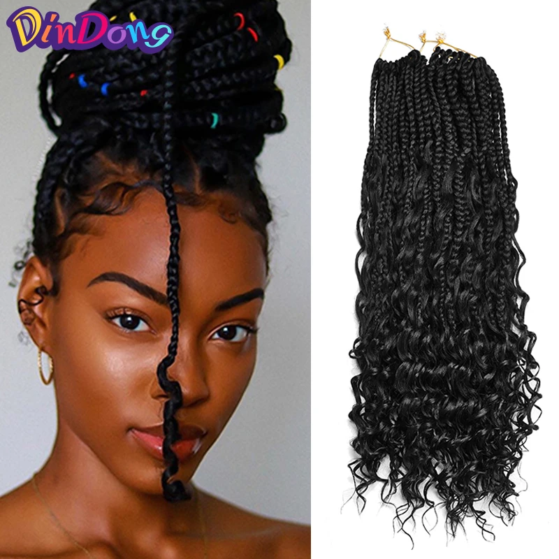DinDong 18 inch Box Braids With Curl Synthetic Bohemian Box Braiding Ombre Messy Goddess  Crochet Hair Extensions For Women
