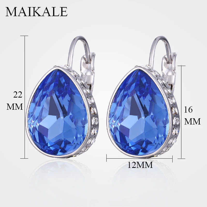 MAIKALE, классические, красные, синие, австрийские кристаллы, висячие серьги, сердце/квадратные стеклянные серебряные серьги для женщин, вечерние ювелирные изделия, женские подарки
