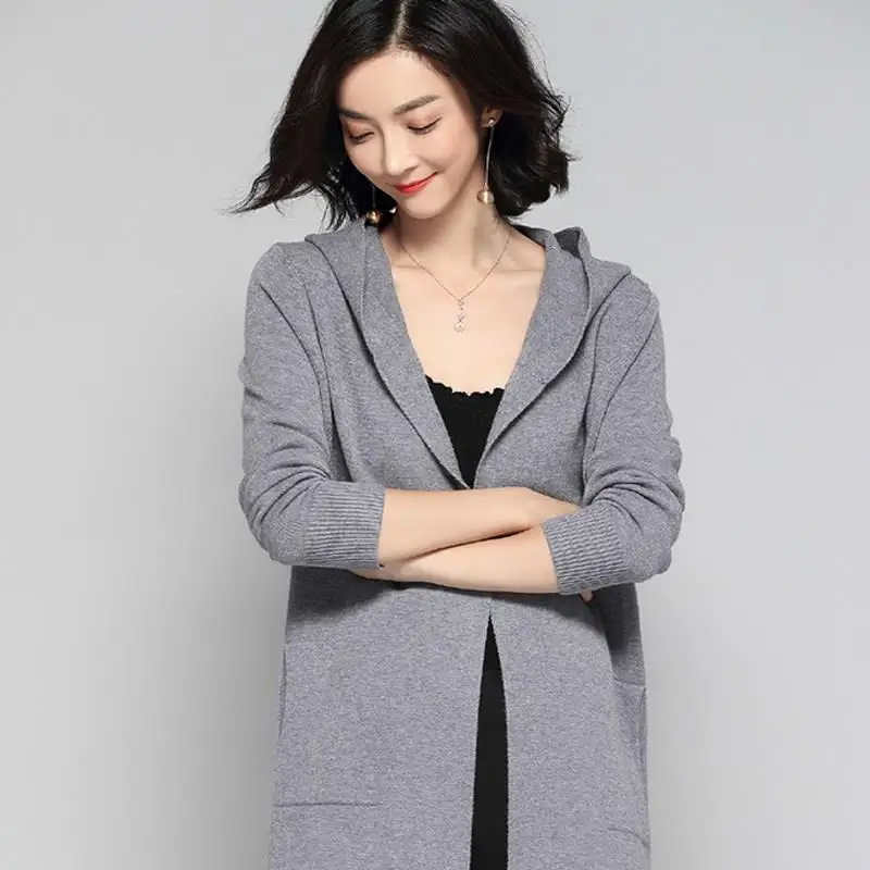 Women Long Cardigan Sweater 2019 New Casual Autumn Sleeve Knitted Kimono With Hooded Female Big Coat |