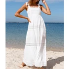 Женские платья пляжный Пояс для чулок, женское летнее кружевное платье без рукавов, с длинными бретелями, Белый сарафан 2021