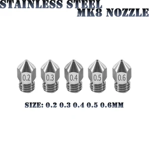 Резьбовое сопло MK8 из нержавеющей стали для 3D принтера M6 0,2 0,3 0,4 0,5 0,6 мм для нити 1,75 мм для CR10 CR-10S Ender 3 Ender 5