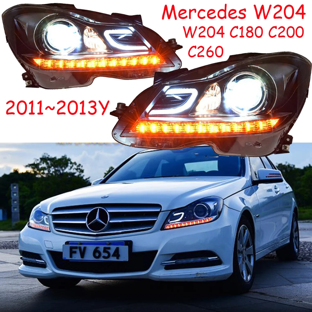 2 шт. 2011~ 2013 год автомобильный бупмер головной свет для Mercedes W204 фар C180 C200 C260 светодиодный DRL HID ксенон, противотуманная фара для Benz W204