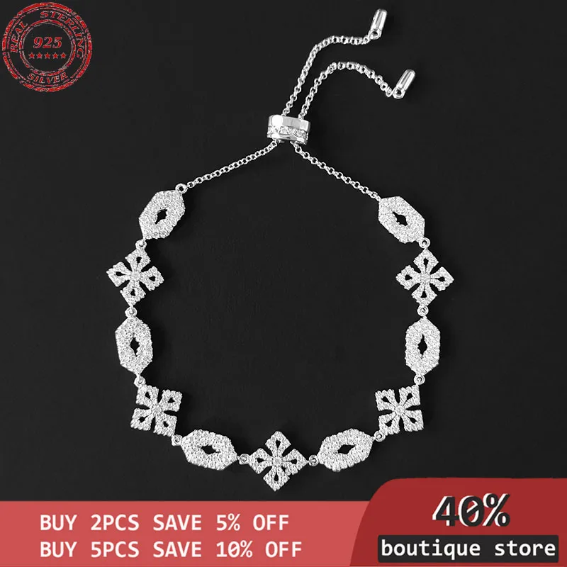 

Sterling Silver Bracelet S925 Gothic band adjustable diamond luxury women's light new temperament luxury jewelry