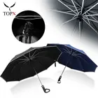Ветрозащитный обратный автоматический зонт от дождя для женщин, 3 сложения, женский, мужской, 10 костей, светоотражающие полосы, большой бизнес зонтик для мужчин