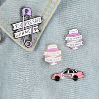 pink purple enamel pin car wine glass paper clip badge brooch lapel pin denim jean shirt cartoon jewelry gift for girl wholesale