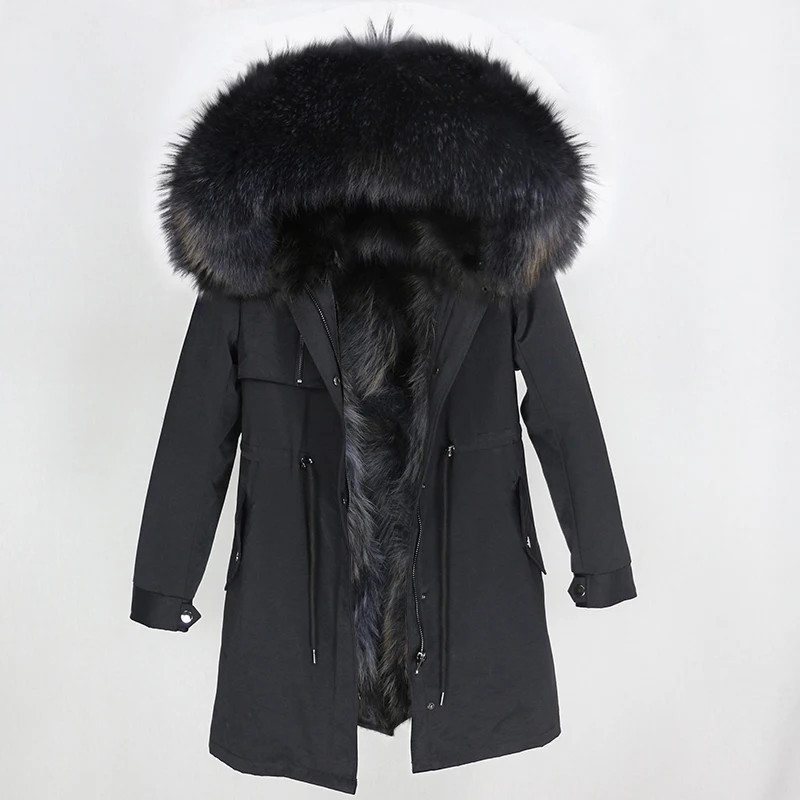 black grey OFTBUY, водонепроницаемая парка, пальто из натурального меха, зимняя куртка для женщин, натуральный мех енота, меховой воротник, Лисий мех, подкладка, теплая Толстая Уличная верхняя одежда - Цвет: black grey