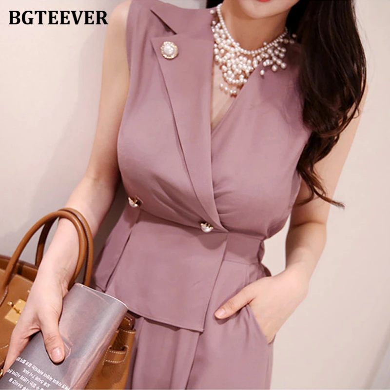 Женский комбинезон без рукавов BGTEEVER Летний с отложным воротником и широкими