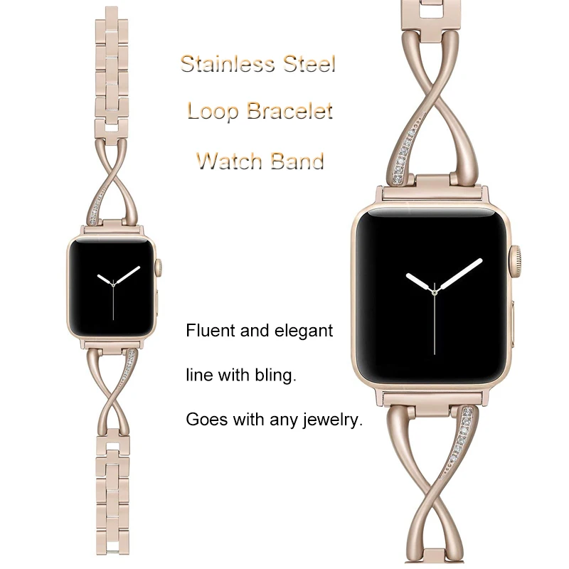 Фото Бриллиантовые женские ремешок для наручных часов Apple Watch 38/40/42/44 мм браслет из Бриллиантовые женские ремешок для наручных часов Apple Watch 38/40/42/44 мм браслет из
