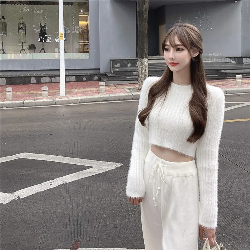 Свитер женский весенний корейский стиль широкие брюки с высокой талией уличная