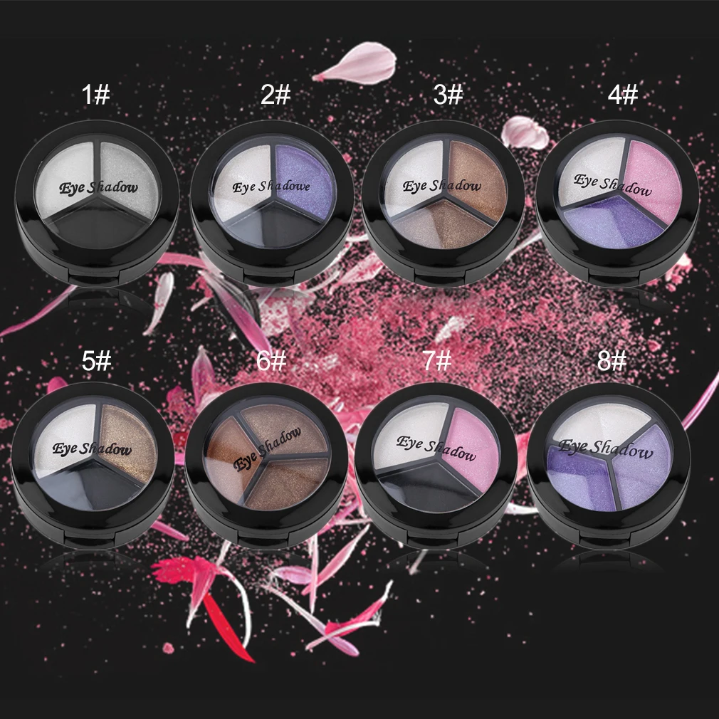 Палитра теней для век 3 цвета тонкая пудра дымчатые глаза металлические