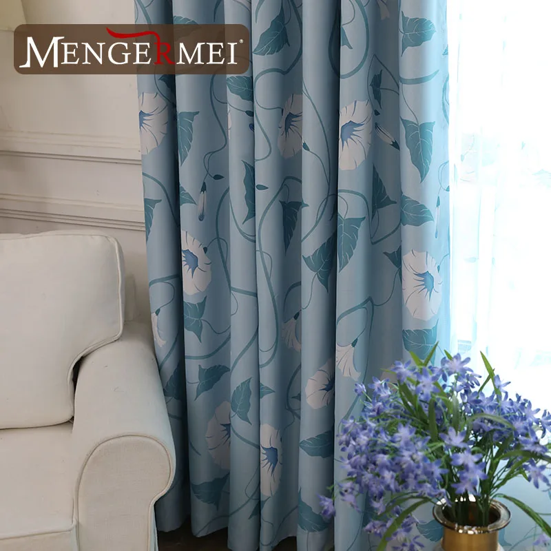 MENGERMEI занавеска Morning Glory синяя затемненная для гостиной оконная тюль детской