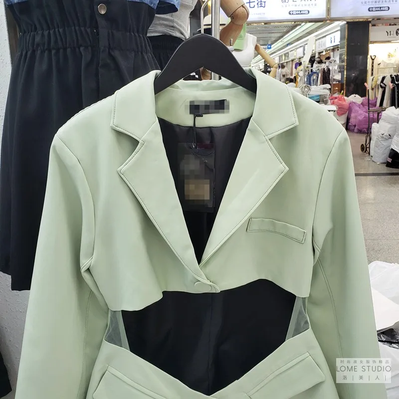 

European 2020 New Fashion Irregular Single-Breasted Suit Coat Streetwear Women Sexy Hollow Blazer Jacket Retro Coat Outwear