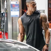 men bodybuilding tank tops gyms fitness workout sleeveless hoodies vest man casual t shirt hooded vest male clothing