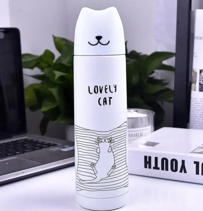 Cat 3 TECHOME 500 мл милый мультфильм Themos нержавеющая сталь Вакуумная чашка Термокружка термос чашка подарок для друга дорожная бутылка - Цвет: Cat 3