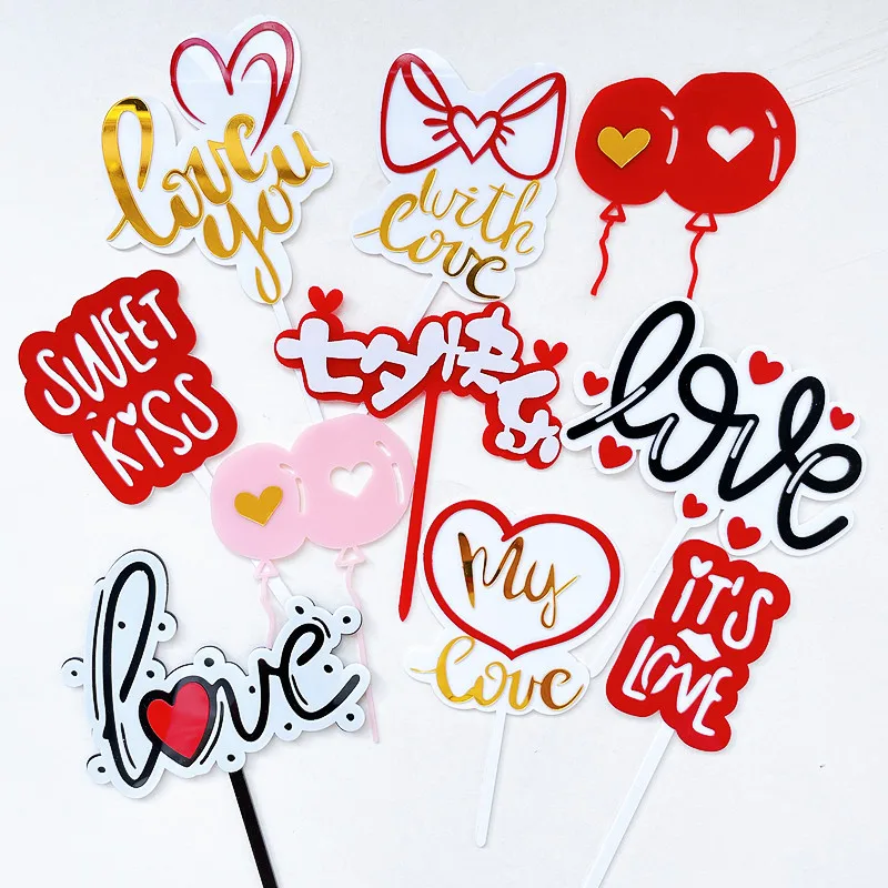 

Cake Decorations Acrylic LOVEcake Toppers Sweet Kiss Heart Cupcake Topper for Wedding Happy Anniversary Dessert Birthday