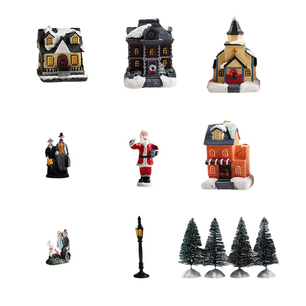 

Christmas Village Ornament Set Resin Craft Christmas Micro Landscape Figurines For Home Mantelpieces Dining Table Decor