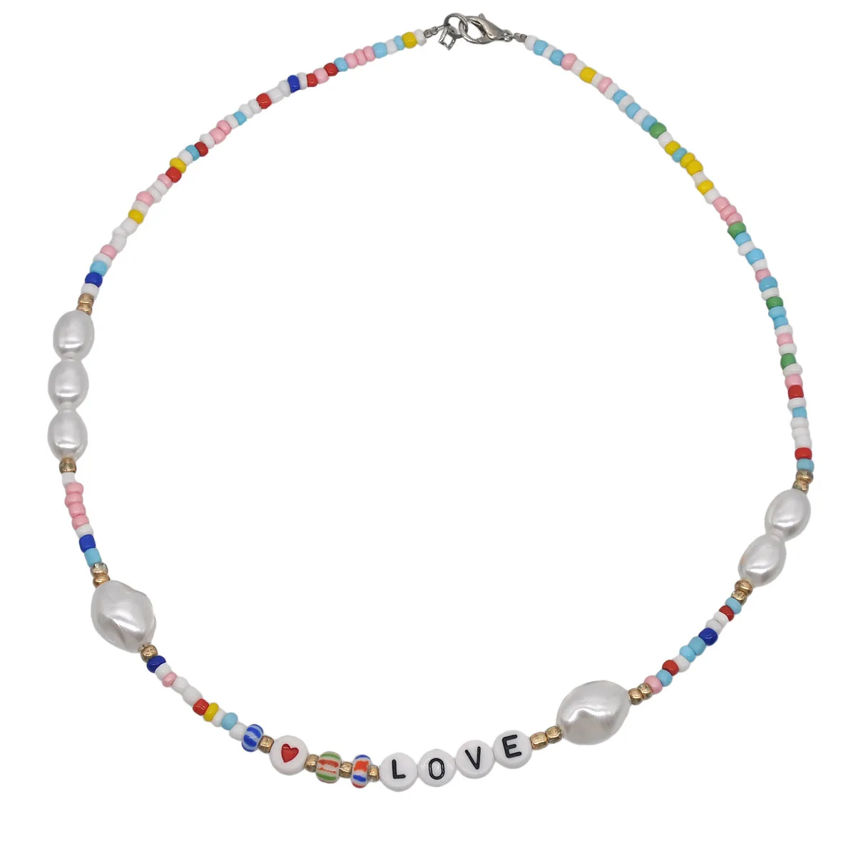 

Korean Bohemian Sweet Seed Beads Love Necklace for Women Choker Fashion Imitation Pearl Boho Vintage Streetwear Collier Femme