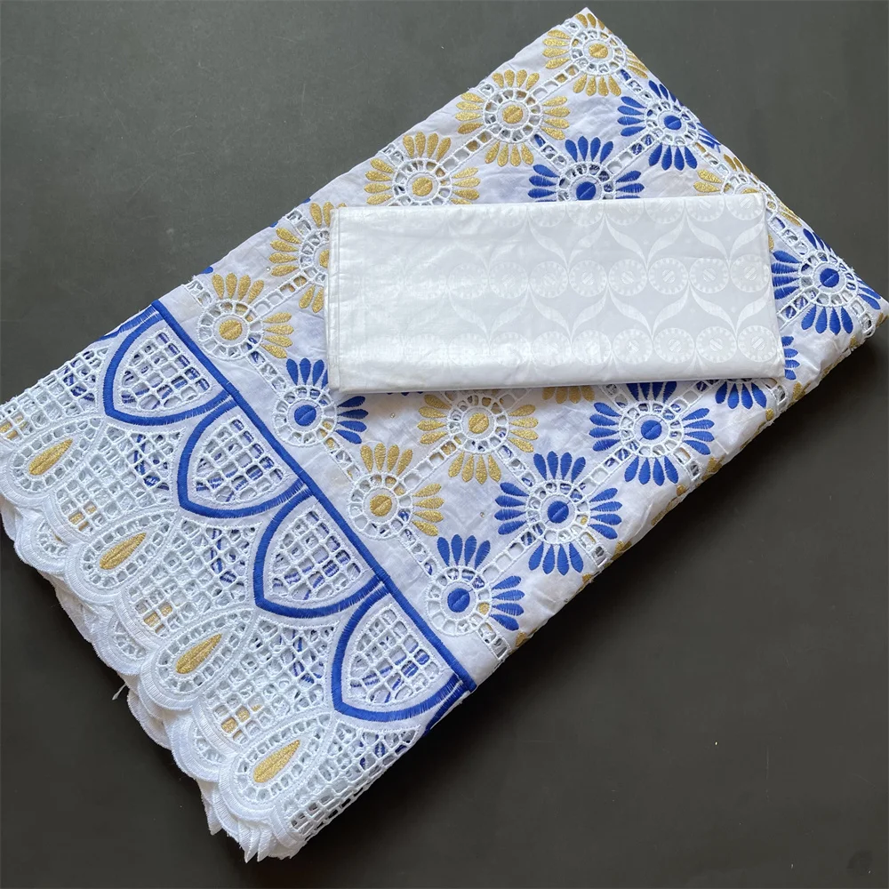 

2021Latest Bazin Brocade New Female And Embroidered Fabric Cotton Lace Dubai Swiss Prom Dresses Wedding Damask 2.5 +2.5 Yards