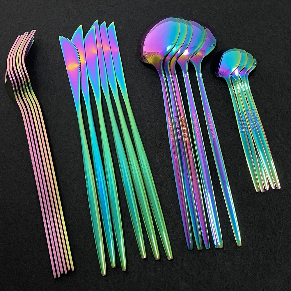 24 шт Радуга столовые приборы Нержавеющая сталь столовая посуда набор посуды