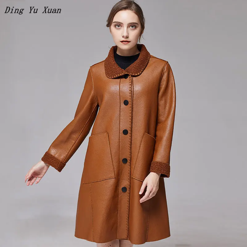 Осенне-зимняя кожаная куртка большого размера длинное женское кожаное пальто с