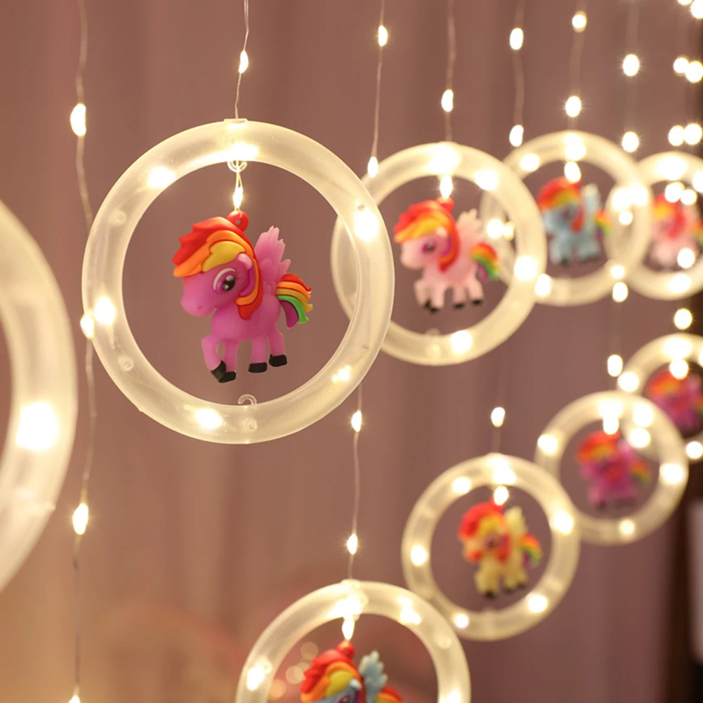 

Christmas LED Curtain Fairy String Light Romantic Round Ring Ornament Hanging Decoration for Indoor Xmas Party Window Room