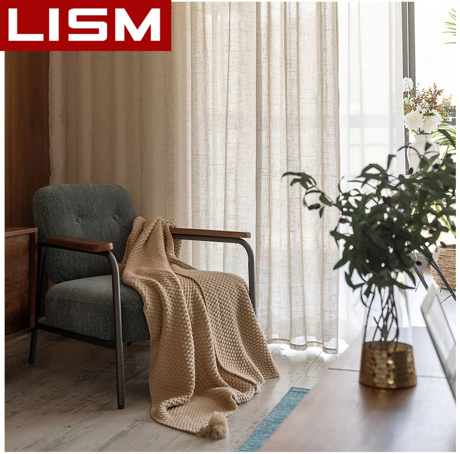 

LISM Modern Linen Semi-shading Ramie Curtain Chinese Style Hemp Yarn Pure Color Sheer Curtains Custom Home Decor For Living Room