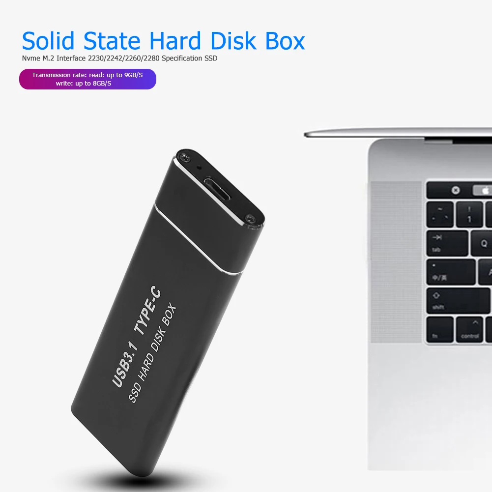 10Gbps M.2 NVME PCIe to USB3.1 GEN2 M Key Solid State Disk Enclosure Adapter for 2230/2242/2260/2280 Mobile Type-C SSD Case Box
