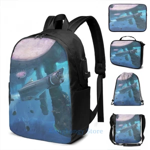 Забавный графический принт subnautica(11), рюкзак с USB-зарядкой, мужские школьные сумки, женская сумка, дорожная сумка для ноутбука