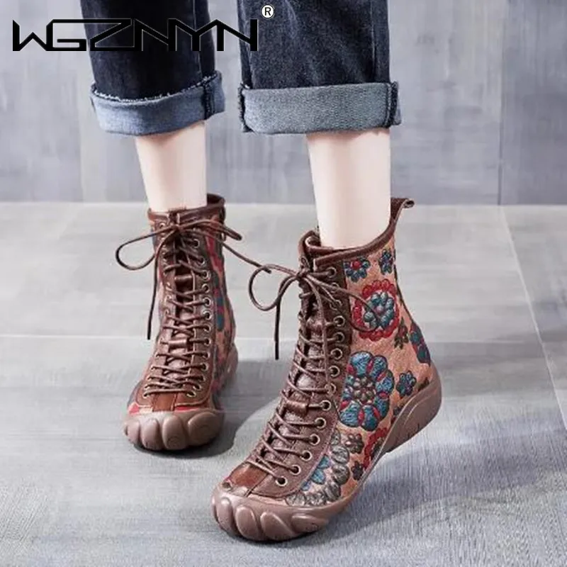 

Женские ботинки ручной работы, черные ботинки с цветочным принтом, на шнуровке, в стиле ретро, 2022