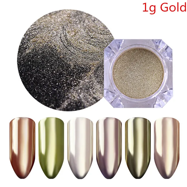 1g Gold Зеркальный блестящий порошок для ногтей металлик Цвет Розовый Золотой Серебряный ноготь аксессуары Пигмент Порошок для ногтей украшения для ногтей - Цвет: 1g Gold
