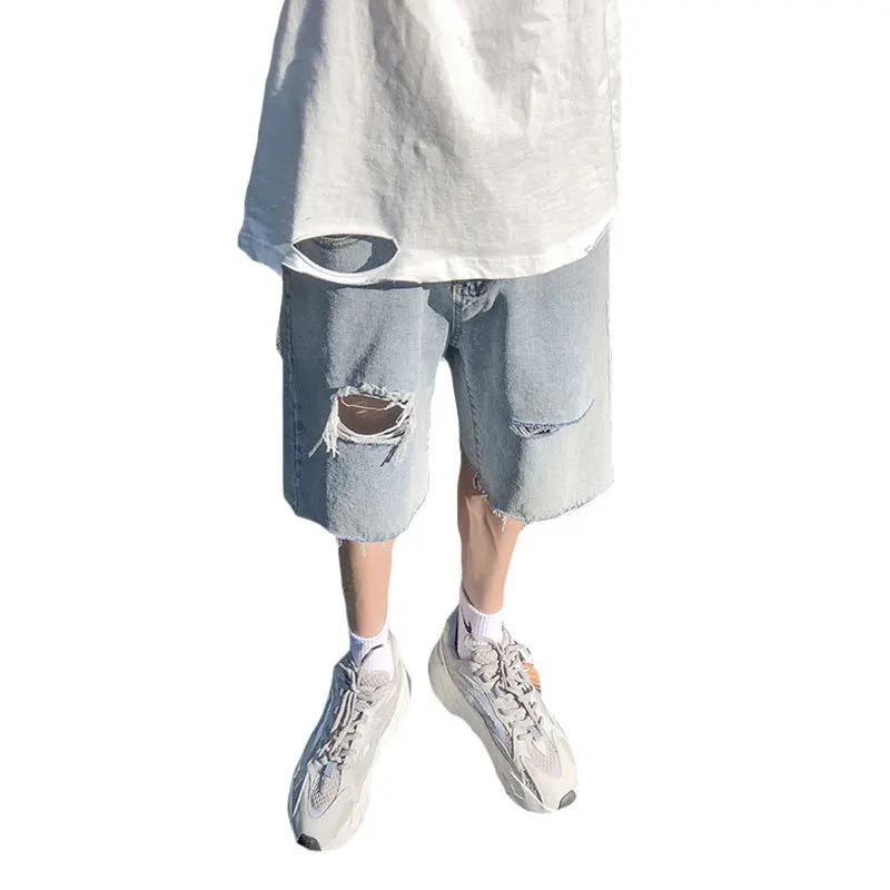 

Ripped Denim Shorts Men's Fashion Brand Ins Trendy 2021 Summer New Loose Couple Casual Beggar Shorts