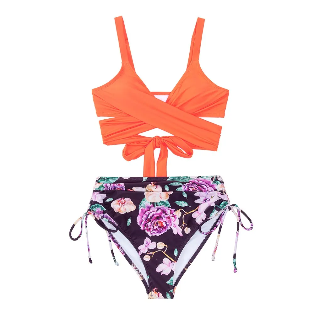 

Bathing Suits Pink And Floral Print High Waist Bikini Sets Swimsuit Sexy Push Up Two Pieces Swimwear Women 2022 New Beach