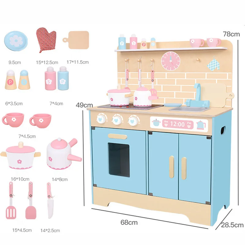 

Kids Wooden Large Kitchen Cooking And Washing Toys Boys And Girls Cooking Simulation Games Wooden Simulation Kitchen Toys 78*68