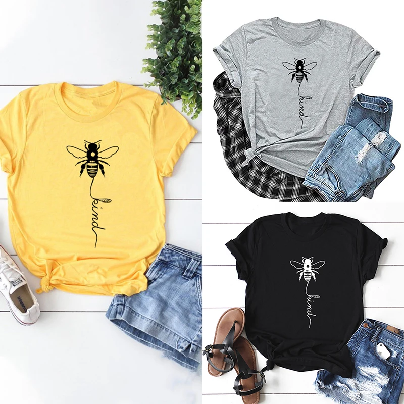 Женские футболки с коротким рукавом и принтом пчелы летние модные Tumblr
