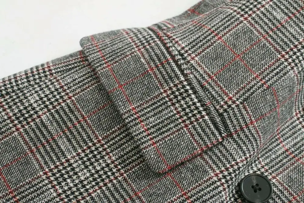 Женский двубортный блейзер в британском стиле повседневный офисный клетку ретро