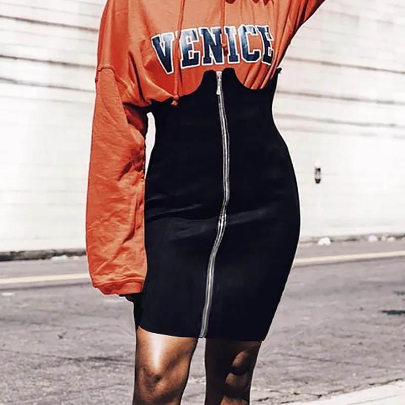 Застежка-молния на груди Поддержка тонкая юбка карандаш женский черный