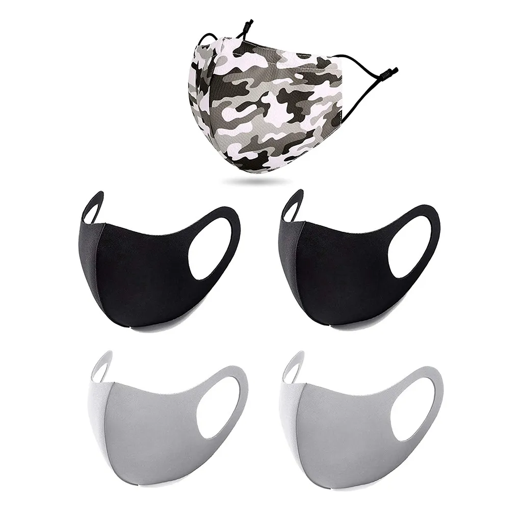 

5Pcs Adult Washable Protective Face Mask Breathable Sweat-Absorption Ultra-Soft Stretchable Earloop Mask Cycling Mouth Mask 2020