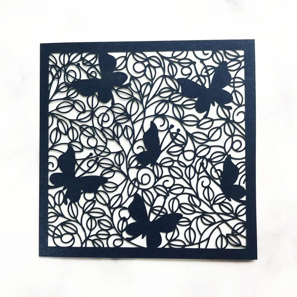 50 шт./лот темно синяя бабочка Свадебная пригласительная карта в конверте