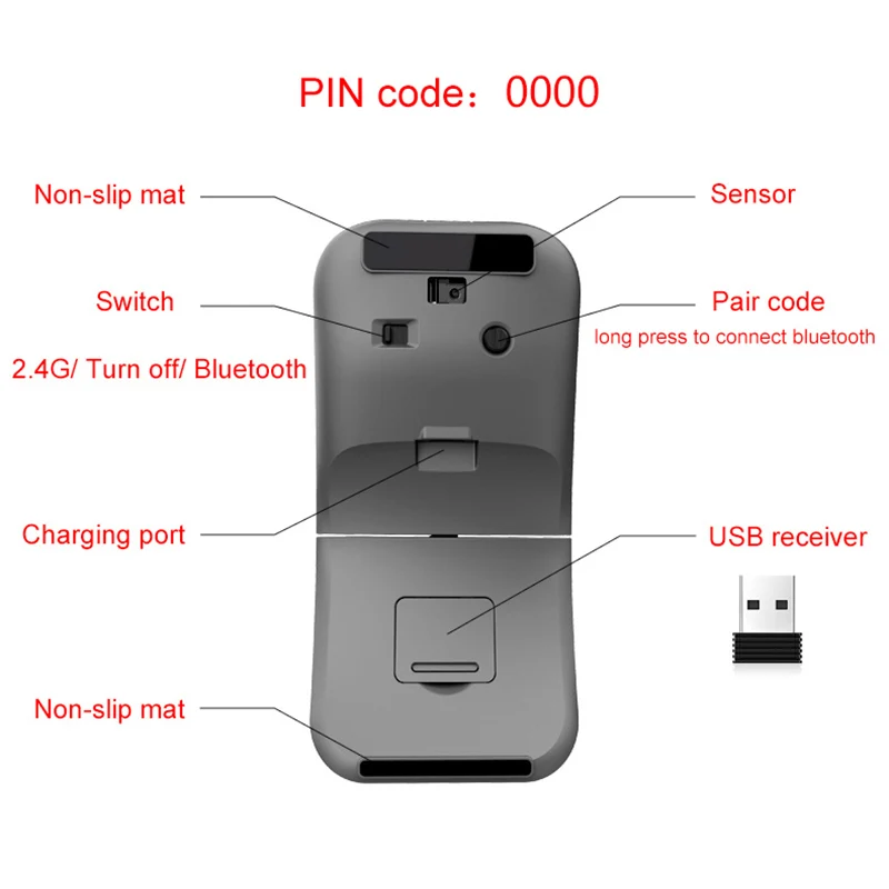 Мышь Компьютерная складная беспроводная 2 4 ГГц USB + Bluetooth | Компьютеры и офис