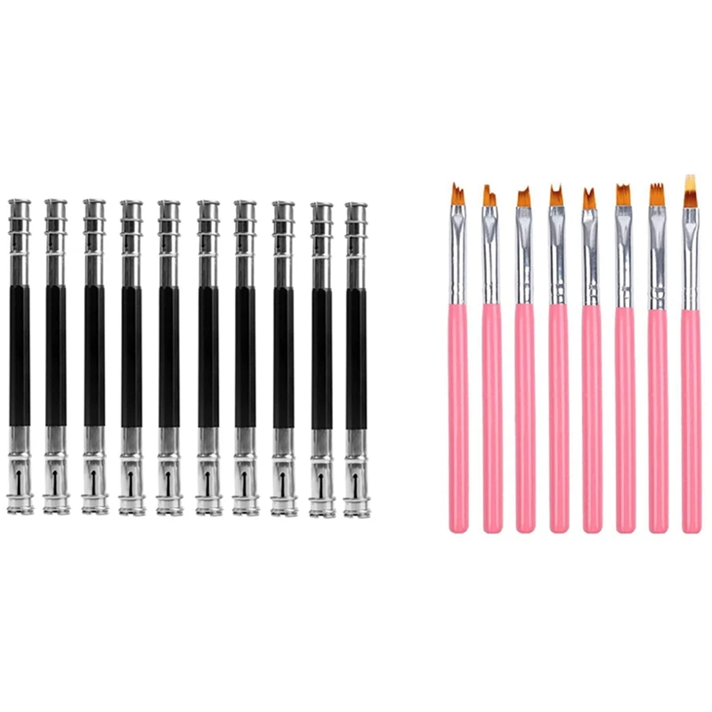 

10PCS Pencil Extender Holder Adjustable Pencil Lengthener Tool With 8Pcs Color Paint Pen Set Pink Petal Pen Nail Brush