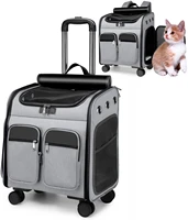 wheeled pet carrier backpack breathable two in one comfort cat backpack removable rolling wheels trolley cat dog travel bag