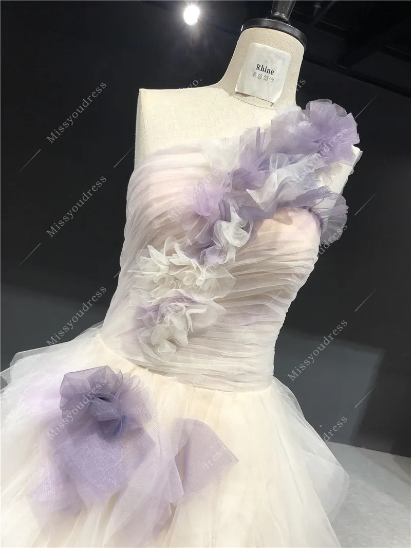 2021 Vestidos De Noite Real Sample Gradient Purple One Shoulder Sleeveless A-line Floor-Length Formal Prom Party Evening Dresses