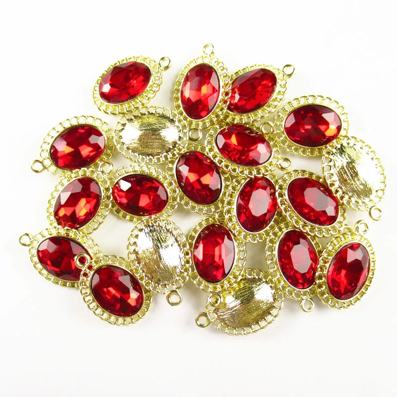 

20Pcs 23x15x6mm Gold Wrapped Faceted Red Crystal Oval Pendant Bead 134BB For Jewelry Making DIY Earring/Pendant Accessories