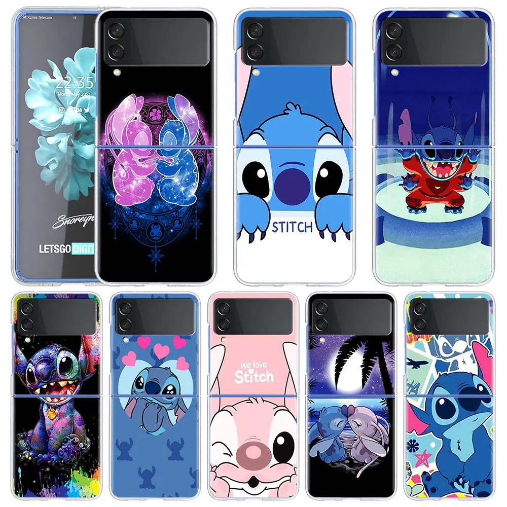 

Симпатичный мультяшный чехол Ститч для Samsung Galaxy Z Flip3 5G корпус Роскошный прозрачный Твердый чехол ZFlip 3 PC Shell Z Flip 3 Coque