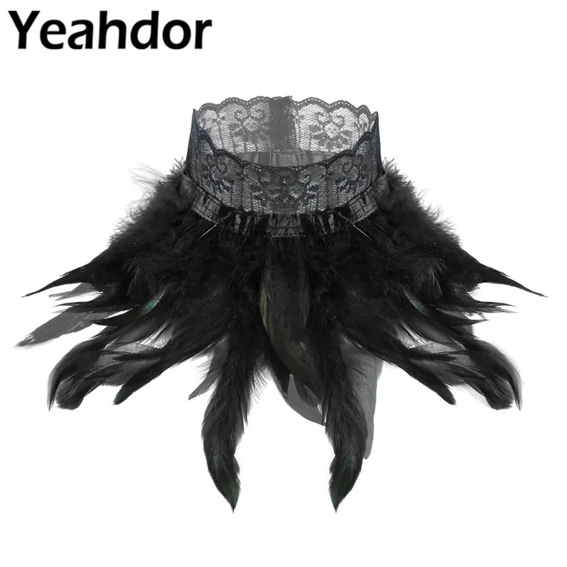 Женский Готический кружевной чокер с перьями воротник хомут для выступлений на