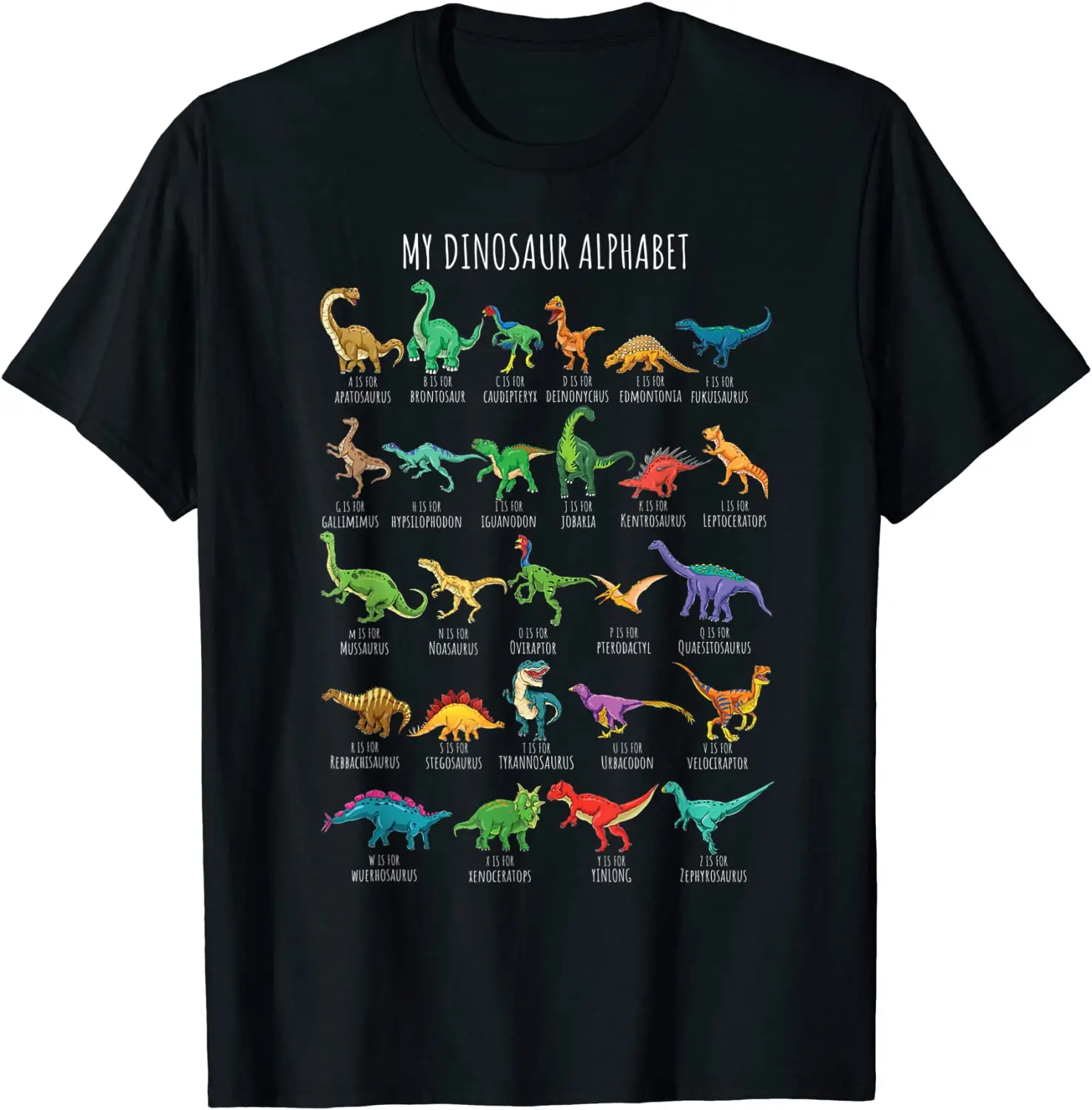 

Types Of Dinosaurs Alphabet A-Z ABC Dino Identification T-Shirt Men's T-shirt